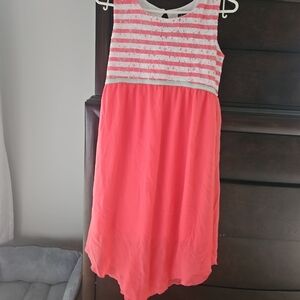 Chic Coral and White Striped Kids Dress